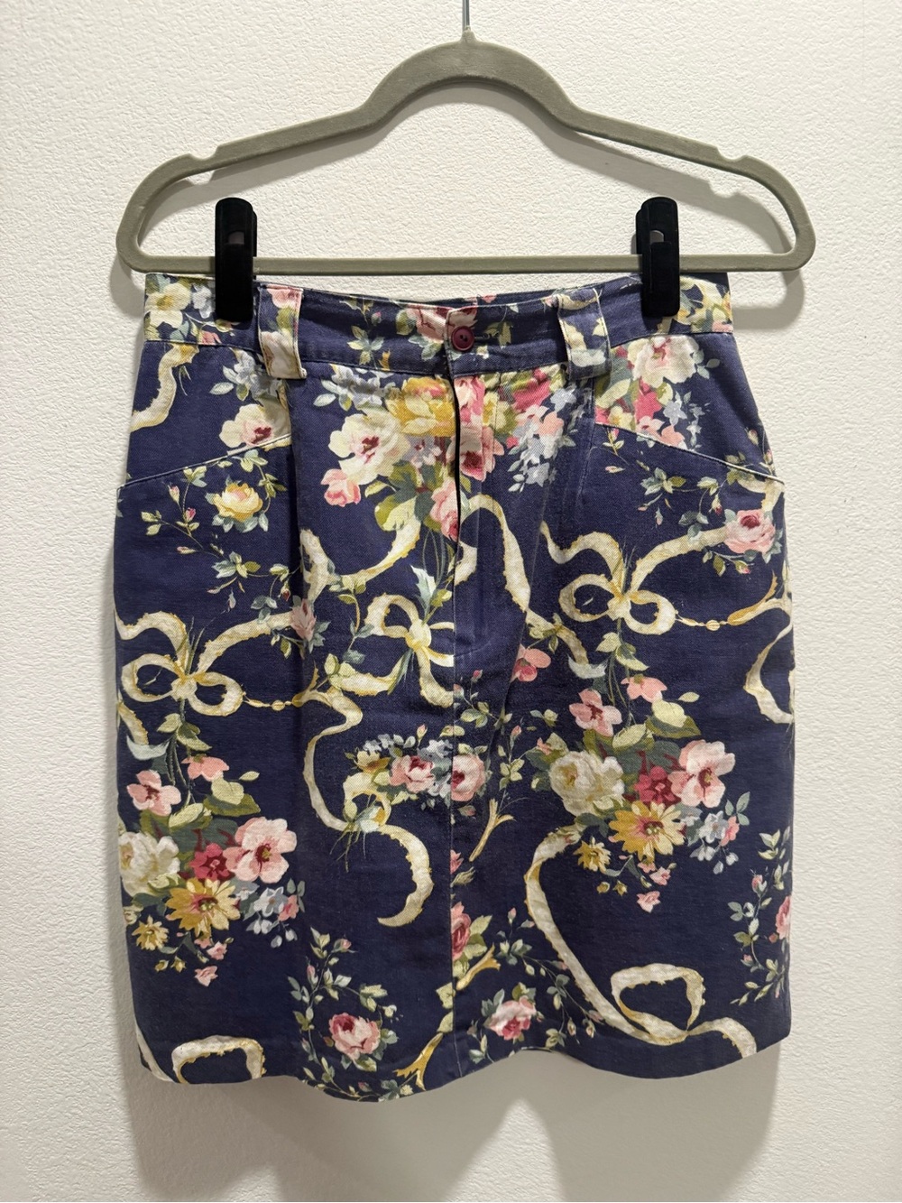 Vintage Hunters Run Floral Ribbon Cotton A-Line Skirt Cottagecore 90s